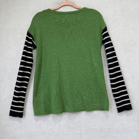 Splendid Sweater Womens Medium Green Black Stripe Wool Blend Crewneck Pullover - Picture 5 of 8